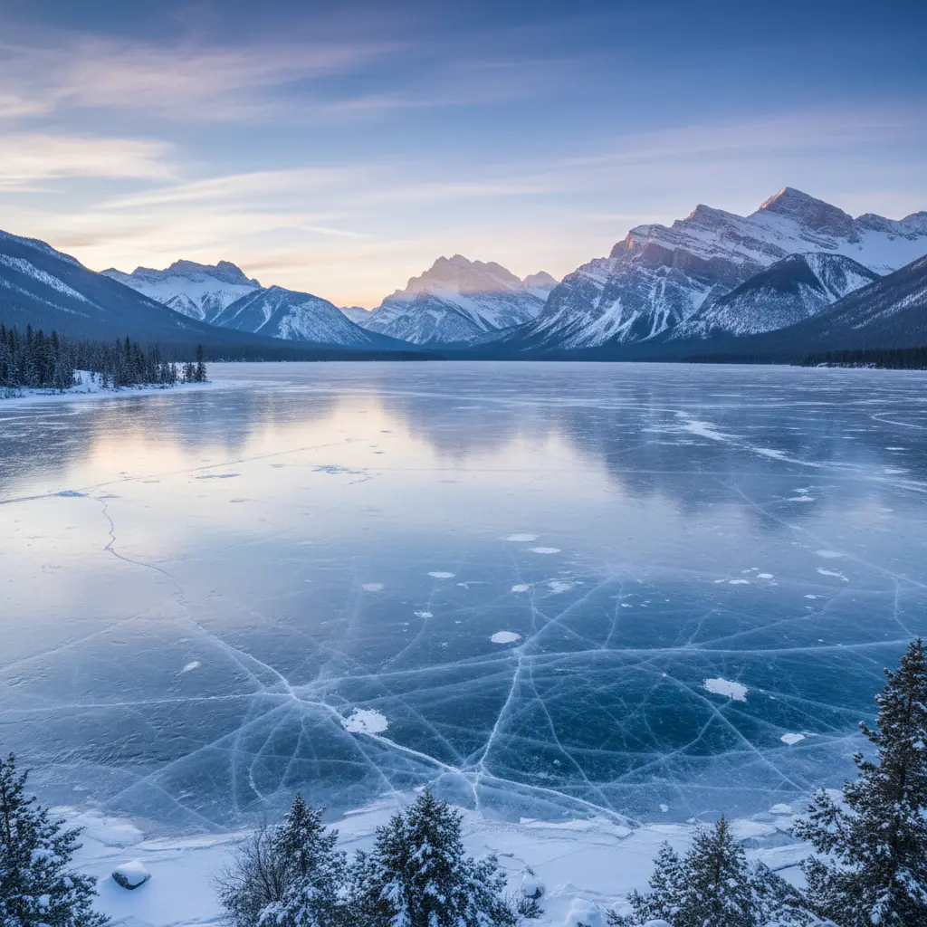 Paisagem de lago congelado para ice fishing
